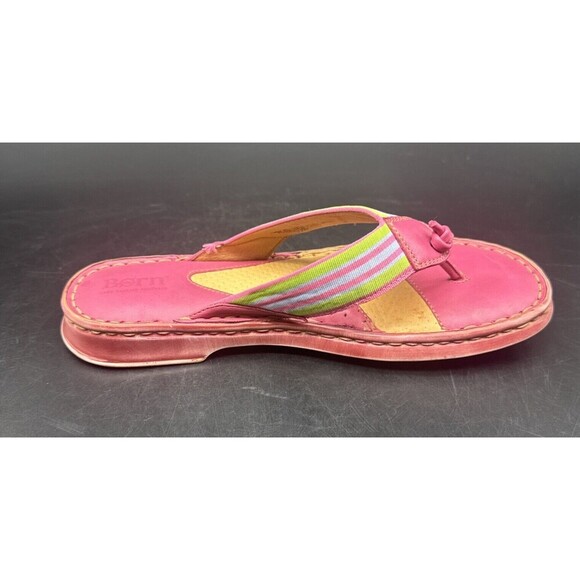 BORN Women’s PINK Leather w/ Stripes FlipFlop Slip On Flat Sandals Sz 8-8.5 - Picture 14 of 15